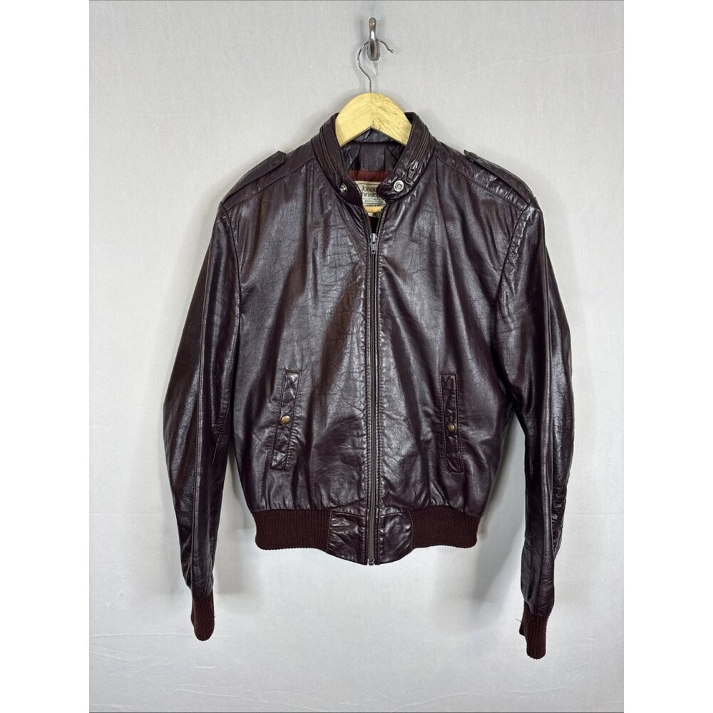 Vintage‎ Jonathan Christopher Burgundy Leather Bomber Jacket Cafe Racer Men 38